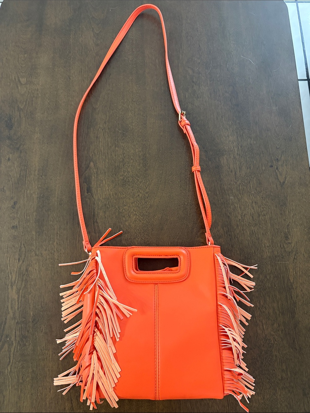 AH DORNED Faux Learher Orange Fringe Crossbody Tote/Clutch